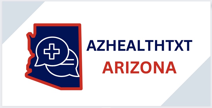 Graphic saying  AZHEALTHTXT Arizona with state image.